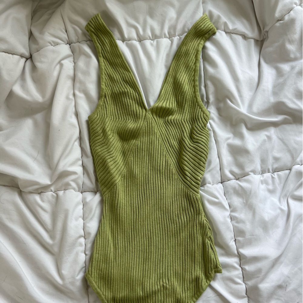 Green Ribbed Knit Bodysuit